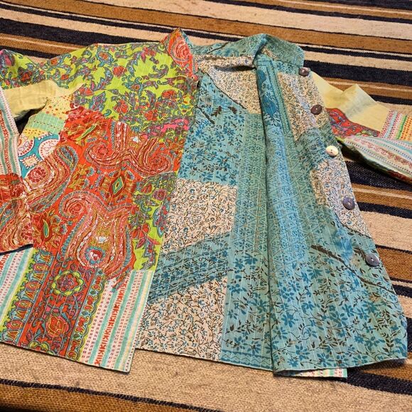 Reversible Jacket Blazer Coat Quilted Mixed Print Boho Artsy Eclectic Statement - Picture 1 of 7
